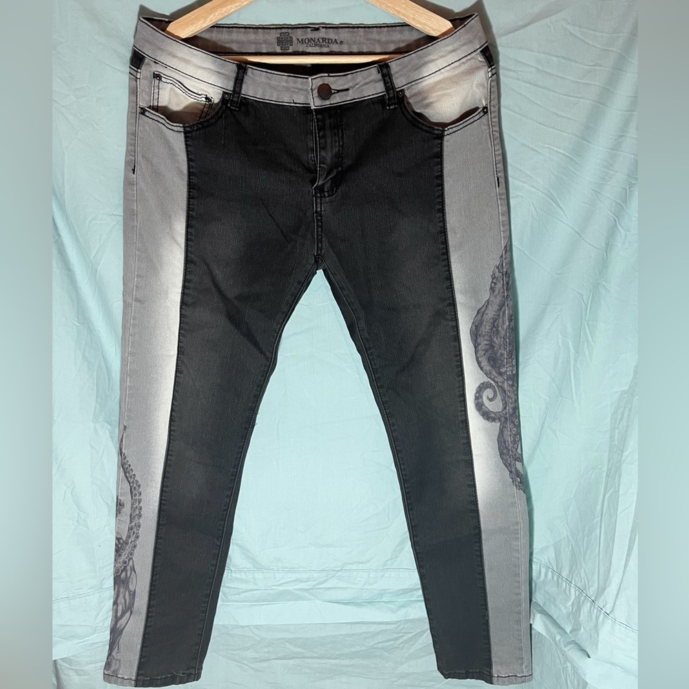 Colour Block Octopus Print Jeans. Designer Unknown.